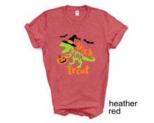 Load image into Gallery viewer, Trick or Treat Dinosaur Children&#39;s tshirt, Halloween kids tee, Dinosaur t shirt, Gifts,

