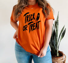 Load image into Gallery viewer, Trick or Treat tshirt, Halloween shirt, Adult and Youth Halloween t shirts, Halloween gifts,
