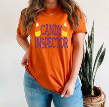 Load image into Gallery viewer, Candy Inspector tshirt, Halloween shirt, Trick or Treat t shirt, Adults Halloween tee,

