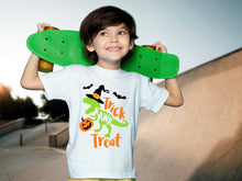Load image into Gallery viewer, Trick or Treat Dinosaur Children&#39;s tshirt, Halloween kids tee, Dinosaur t shirt, Gifts,
