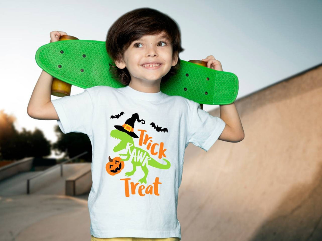 Trick or Treat Dinosaur Children's tshirt, Halloween kids tee, Dinosaur t shirt, Gifts,