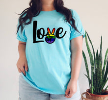 Load image into Gallery viewer, Love, Peace, Pride tshirt, Gay Pride shirt, Pride tshirt, Love is Love, Gay Pride Parade, Unisex tshirts, Pride adult and kids tshirts
