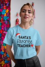 Load image into Gallery viewer, Santa&#39;s Favorite Teacher tshirt, Christmas, Teacher&#39;s Christmas tshirts.
