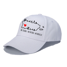 Load image into Gallery viewer, Puerto Rico Map Hat, Mi patria, Mi orgullo, Mi tierra. La Isla del Encanto.
